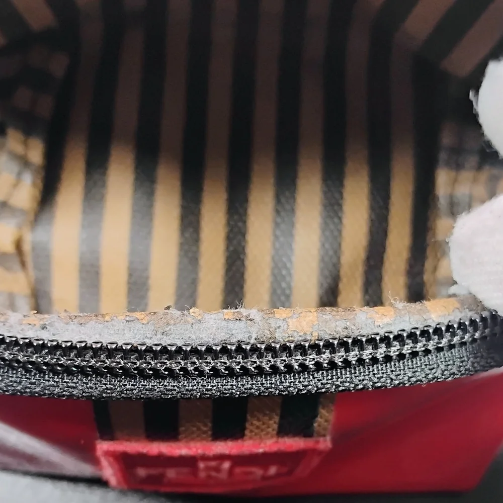 Fendi Red Pyramid Pouch – Fair, Logo Fade & Zipper Wear